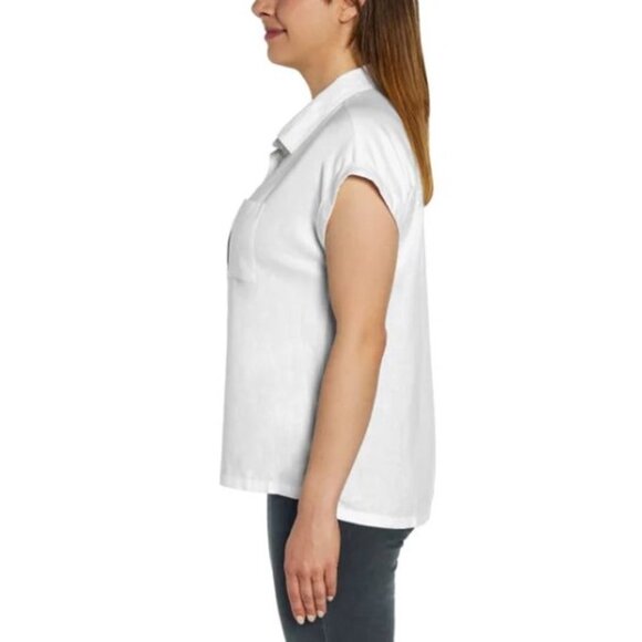 NEW Orvis Short Sleeve Rolled Cuffed Tacked Solid Front Linen Blend Shirt Top 14 - Picture 2 of 4